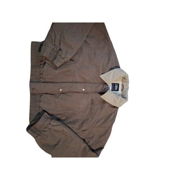 Zara Grungecore Waxed Bomber Jacket Women's size Medium Contrast Corduroy Collar - Picture 2 of 16